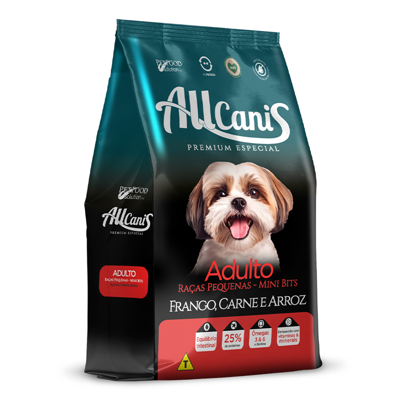 RAÇÃO ALLCANIS PARA CÃES ADULTOS DE RAÇAS PEQUENAS DE FRANGO E CARNE 15 KG