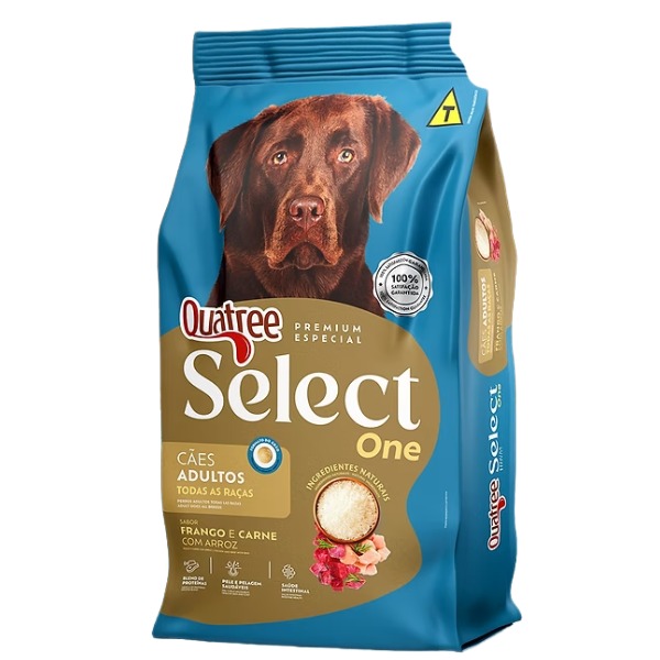 RACAO SECA QUATREE SELECT ADULTOS RACAS PEQUENAS CARNE COM ARROZ E BATATA-DOCE