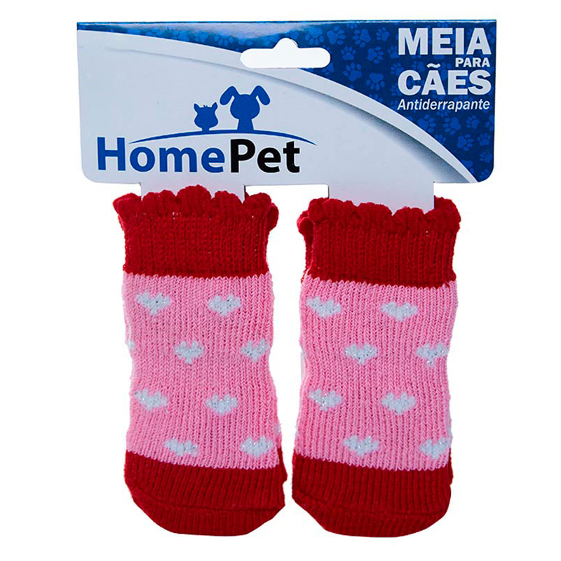 MEIA ROSA COM ESTAMPA DE CORAÇÃO PARA CÃES TAMANHO P HOME PET