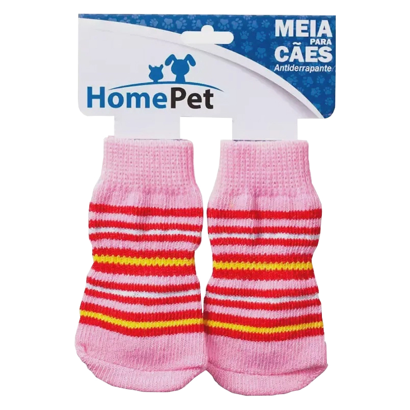 MEIA ROSA COM LISTRAS VERMELHAS PARA CÃES TAMANHO M HOME PET