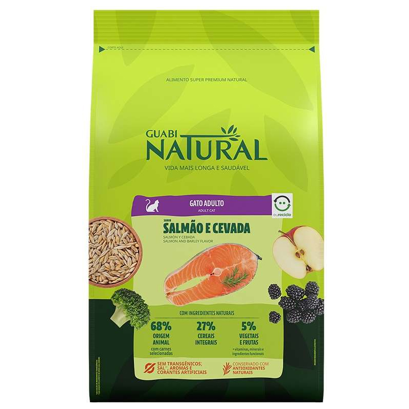 RAÇÃO SECA GUABI NATURAL SALMÃO E CEVADA PARA GATOS ADULTOS 1,5KG