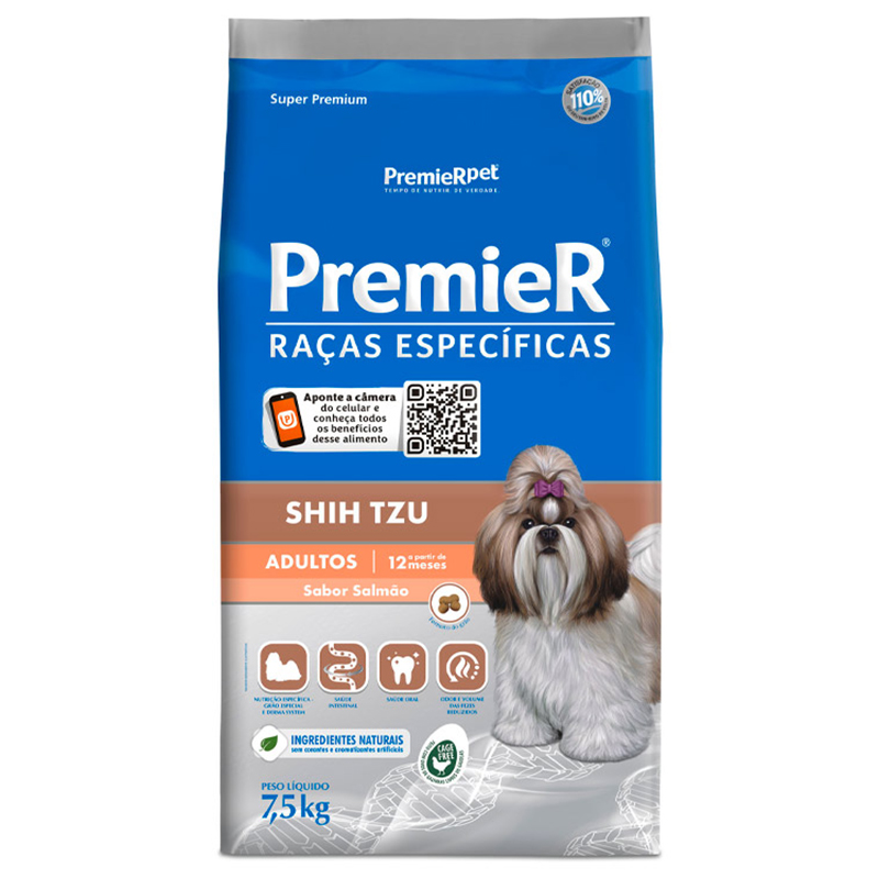 RAÇÃO SECA PREMIER RAÇAS ESPECÍFICAS SHIH TZU ADULTO SABOR SALMÃO 7,5 KG