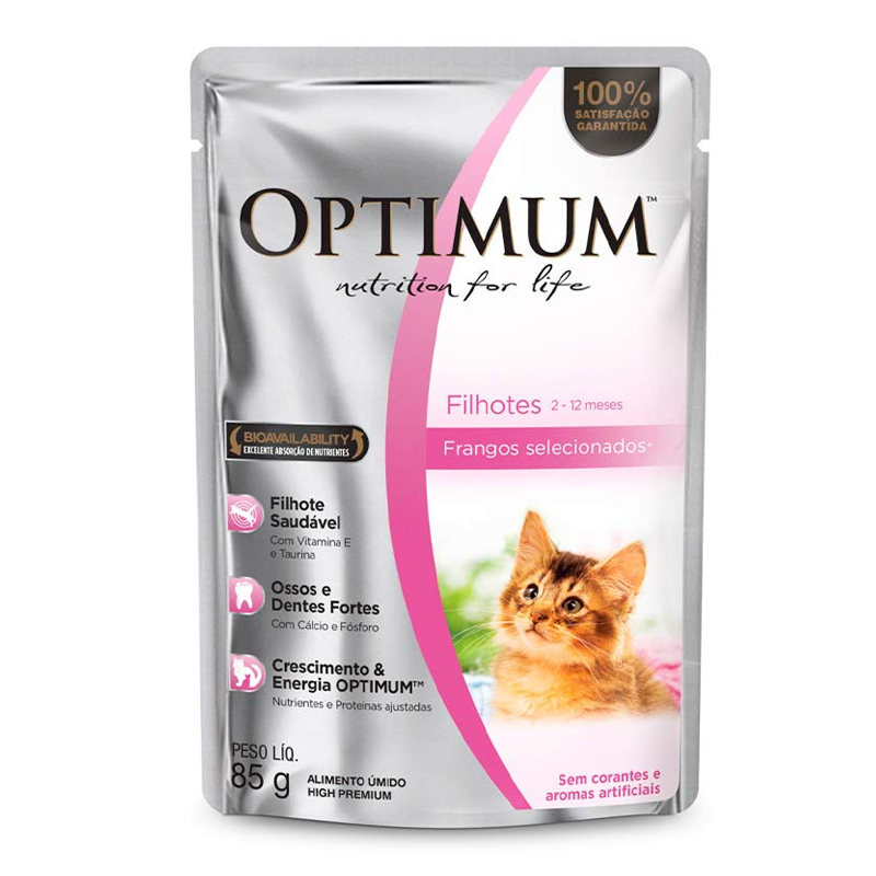 RAÇÃO ÚMIDA OPTIMUM SACHÊ PARA GATOS FILHOTES FRANGO 85GR