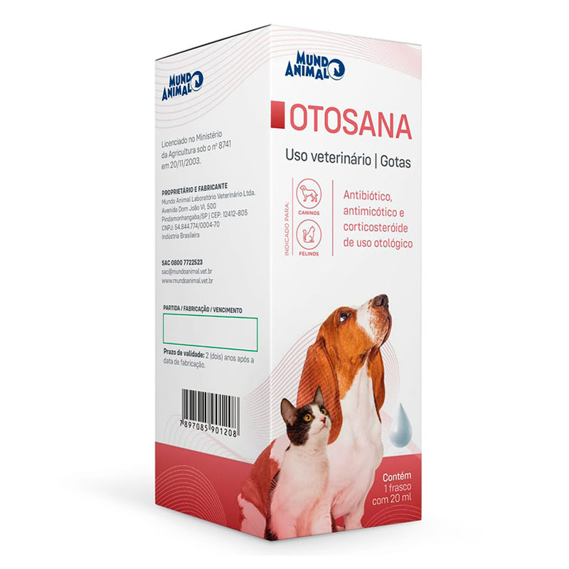Solução Otológica Otosana Antibiótica e Antimicótica Mundo Animal para Cães e Gatos 20 ml