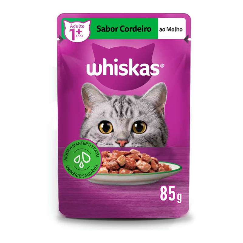 RAÇÃO ÚMIDA WHISKAS SACHÊ CORDEIRO AO MOLHO PARA GATOS ADULTOS - 85GR