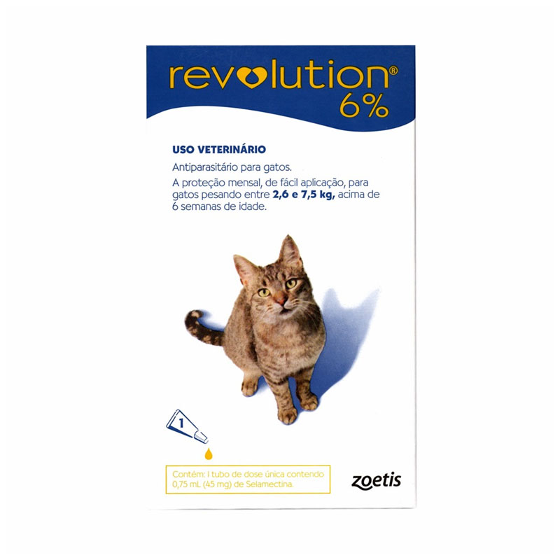 Antipulgas e Carrapatos Zoetis Revolution 6% para Gatos de 2,5 a 7,5 kg - 45 mg