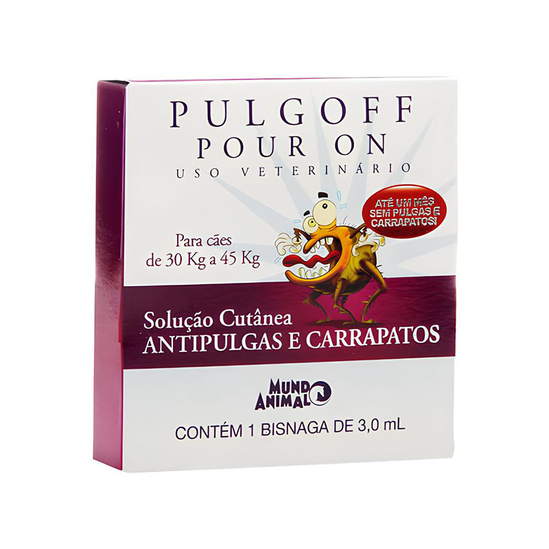 ANTIPULGAS E CARRAPATOS MUNDO ANIMAL PULGOFF POUR ON PARA CÃES 30 ATÉ 45 KG 3,0ML