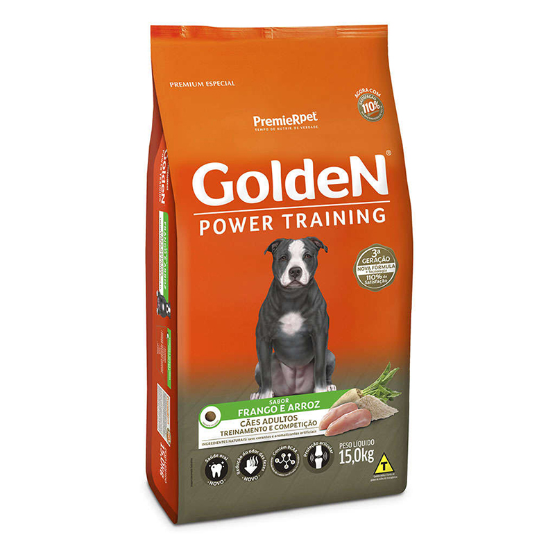 RAÇÃO SECA PREMIER PET GOLDEN POWER TRAINING CÃES ADULTOS SABOR FRANGO E ARROZ TREINAMENTO E COMPETI