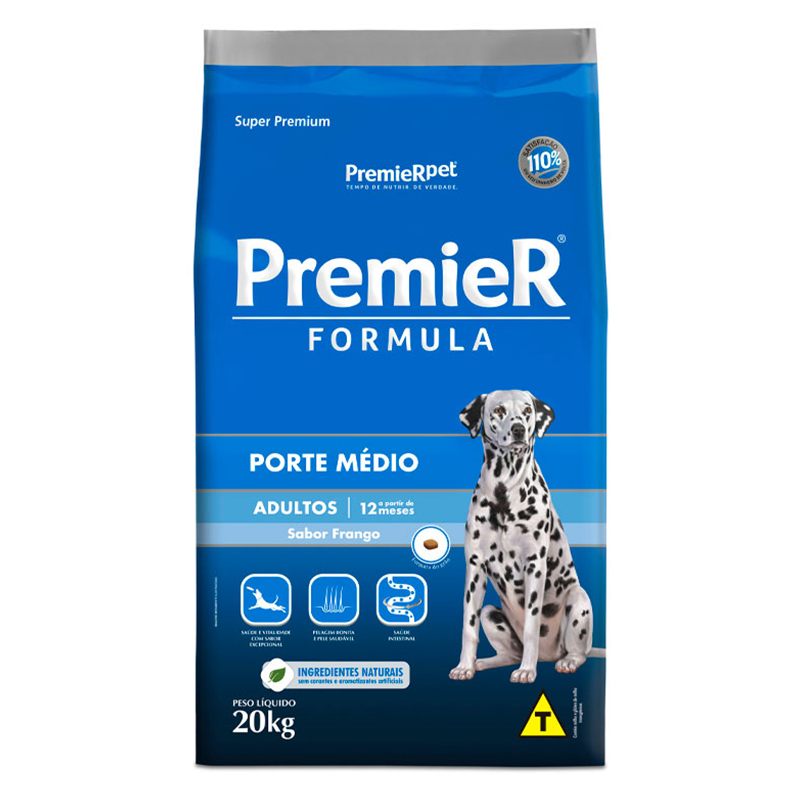 RAÇÃO PREMIER SUPER PREMIUM PARA CÃES ADULTOS DE RAÇAS MÉDIAS SABOR FRANGO 20 KG