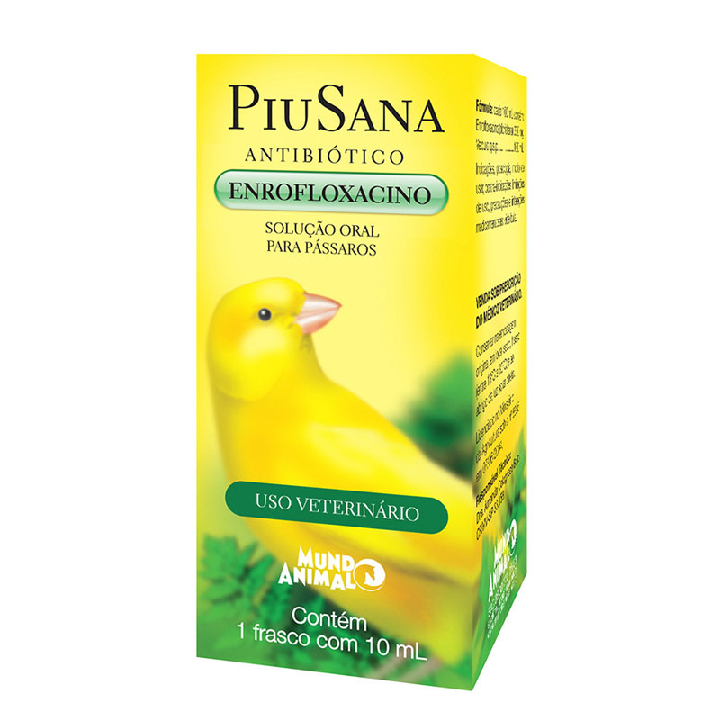 Antibiótico PiuSana Enrofloxacino Mundo Animal para Pássaros - 10 ml