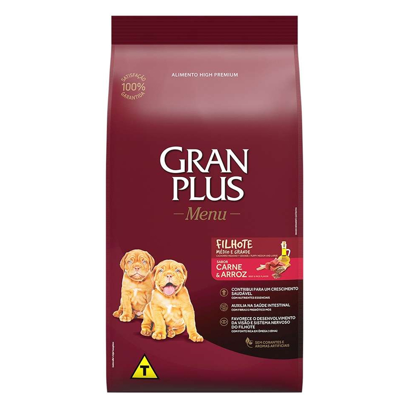 RAÇÃO SECA AFFINITY PETCARE GRANPLUS MENU CARNE E ARROZ PARA CÃES FILHOTES 15 KG