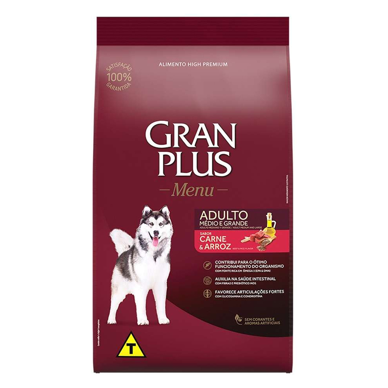 RAÇÃO SECA AFFINITY PETCARE GRANPLUS MENU CARNE E ARROZ PARA CÃES ADULTOS 15 KG