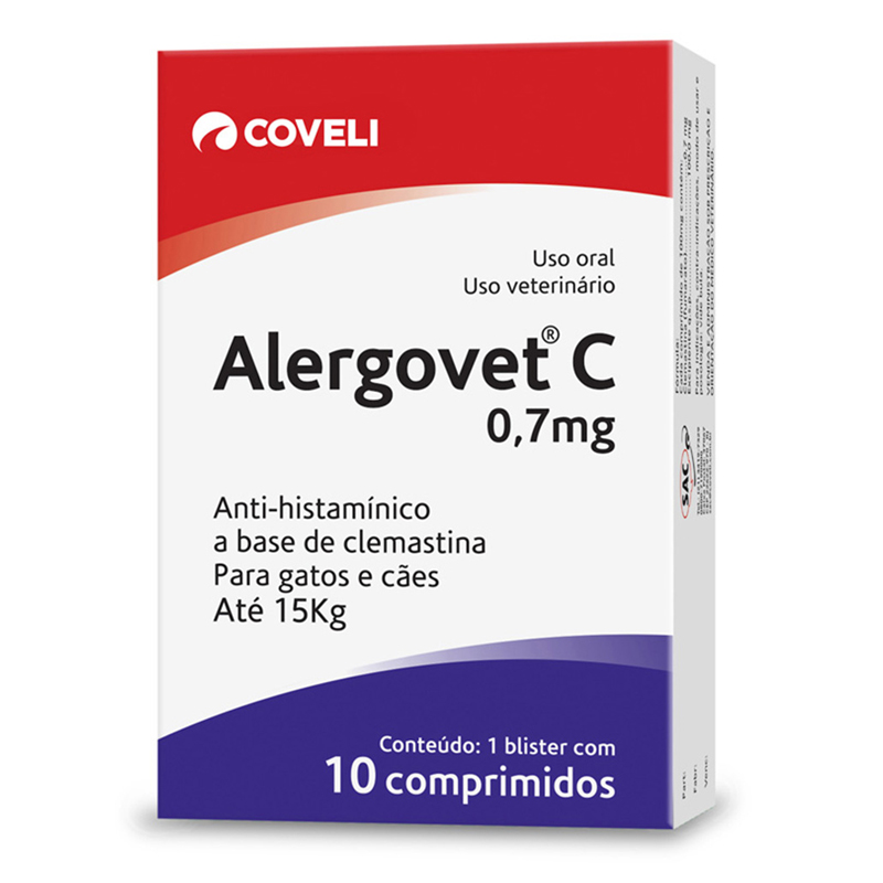 Antialérgico para cães e gatos Coveli Alergovet Com 10 comprimidos de 0,7 MG