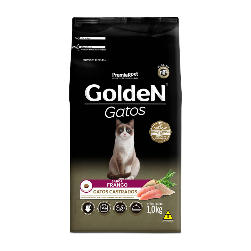 RAÇÃO SECA PREMIER GOLDEN PARA GATOS ADULTOS CASTRADOS SABOR FRANGO 1 KG