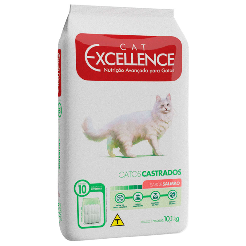 RAÇÃO SECA PARA GATOS ADULTOS CASTRADOS CAT EXCELLENCE SABOR SALMÃO 10,1 KG