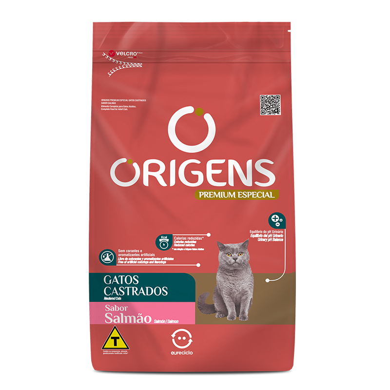 RAÇÃO SECA ORIGENS PREMIUM ESPECIAL GATOS CASTRADOS SABOR SALMÃO 1KG