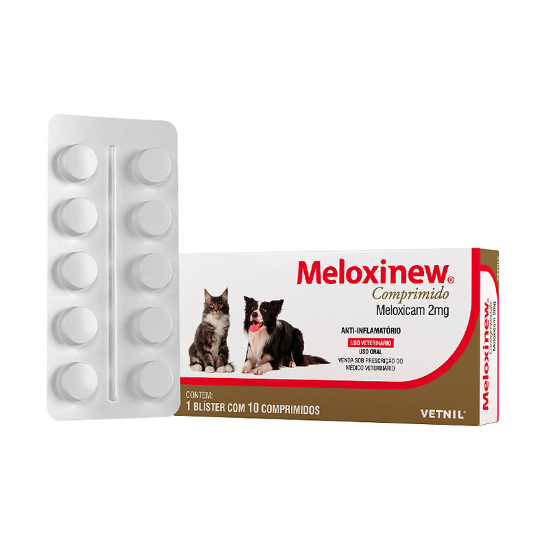 Anti-Inflamatório Meloxinew 2,0 mg Vetnil para Cães e Gatos - 10 comprimidos