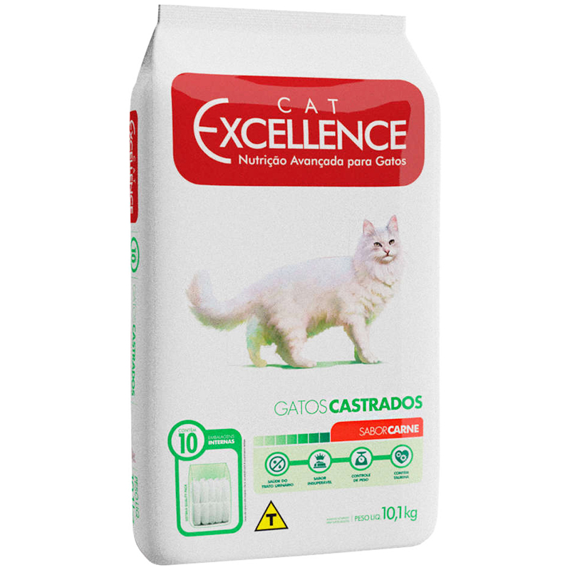 RAÇÃO SECA PARA GATOS ADULTOS CASTRADOS CAT EXCELLENCE SABOR CARNE 10,1 KG