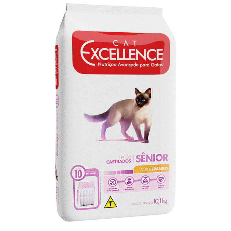 RAÇÃO SECA PARA GATOS ADULTOS E SÊNIOR CASTRADOS CAT EXCELLENCE SABOR FRANGO 10,1 KG