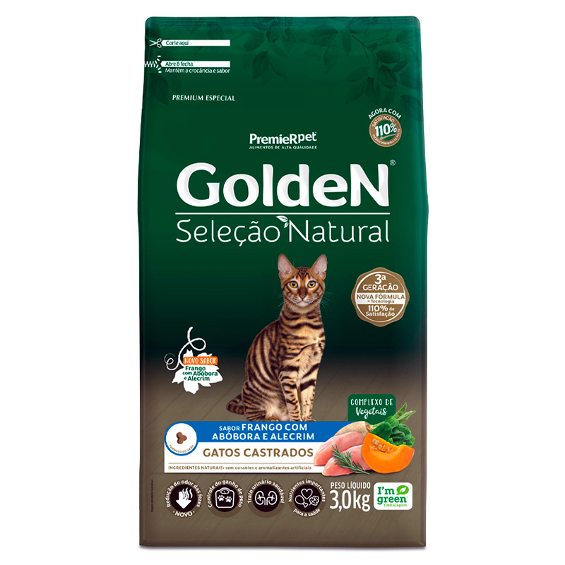 RAÇÃO SELEÇÃO NATURAL PARA GATOS ADULTOS CASTRADOS SABOR ABÓBORA FRANGO E ALECRIM 3 KG