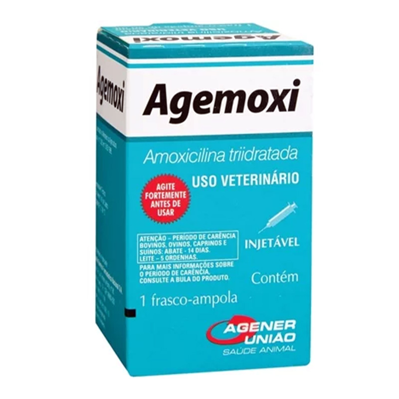 AGEMOXI amoxilina triidatada injetável para diversos animais 100 ml