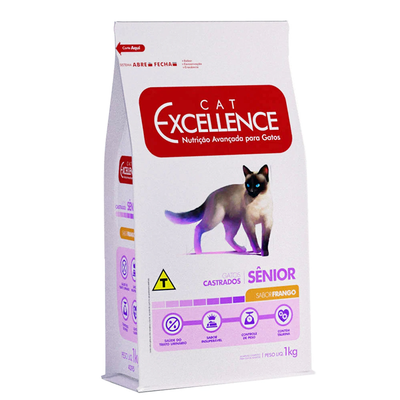 RAÇÃO SECA PARA GATOS ADULTOS E SÊNIOR CASTRADOS CAT EXCELLENCE SABOR FRANGO 1 KG