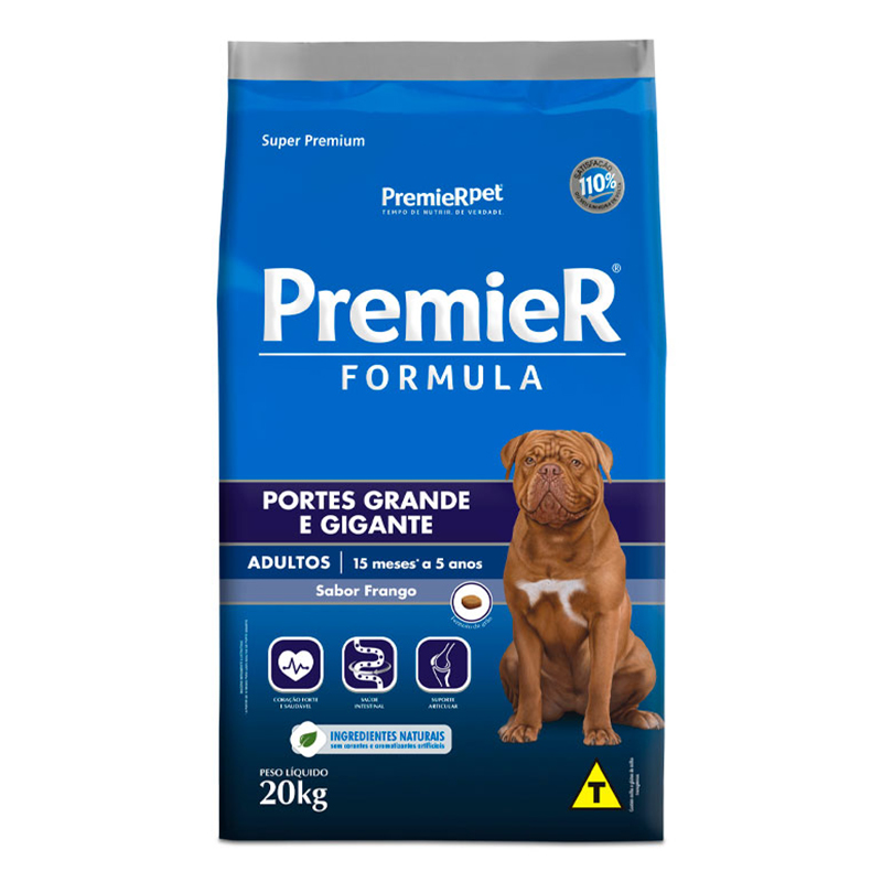 RAÇÃO SUPER PREMIUM PREMIER PARA CÃES ADULTOS DE RAÇAS GRANDES SABOR FRANGO 20 KG