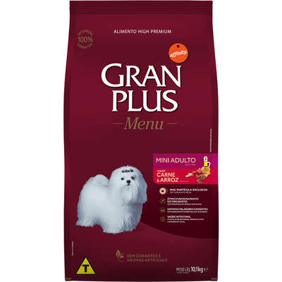 RAÇÃO SECA AFFINITY PETCARE GRANPLUS MENU CARNE E ARROZ PARA CÃES ADULTOS MINI 10,1 KG