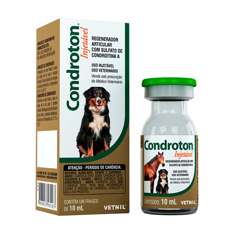 SUPLEMENTO CONDROTON INJETÁVEL 10ML VETNIL ARTICULAÇÃO CONDROITINA DISPLASIA