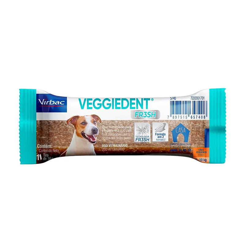 palito mastigável de limpeza dental para cães de 5 a 10 kg veggie dent fresh 16 gr virbac