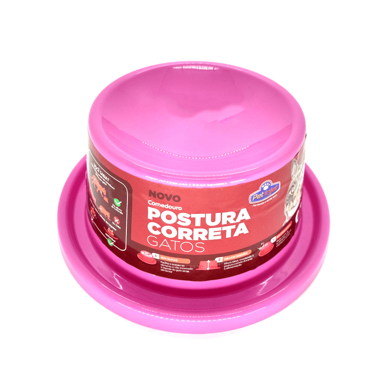 COMEDOURO POSTURA CORRETA PARA GATOS ROSA