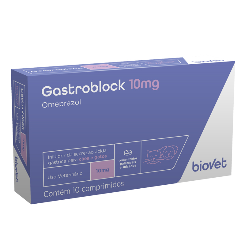 ANTIÁCIDO BIOVET GASTROBLOCK 10MG PARA CÃES E GATOS COM 10 COMPRIMIDOS