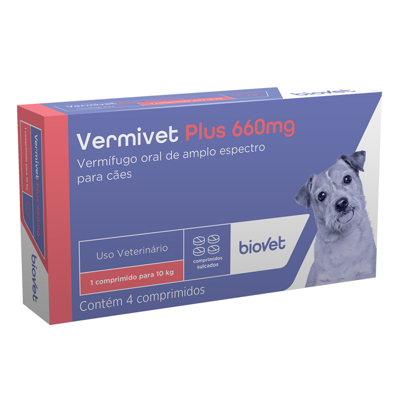 VERMÍFUGO BIOVET VERMIVET PLUS 660MG PARA CÃES COM 4 COMPRIMIDOS