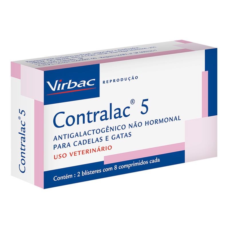 Antigalactogênico Virbac Contralac para cadelas e Gatas 5 mg 16 Comprimidos