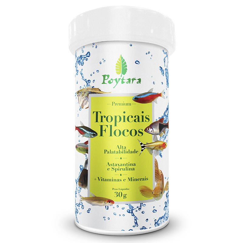 RAÇÃO POYTARA PARA PEIXES TROPICAIS EM FLOCOS PREMIUM 30 GR