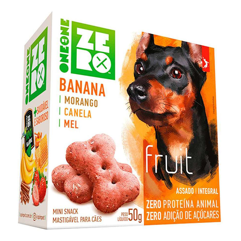 biscoito para cães spin pet MINI SNACK zero fruit sabor banana e morango 50 GR