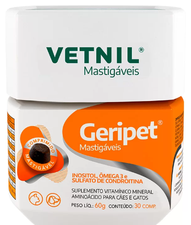 SUPLEMENTO VITAMÍNICO GERIPET MASTIGÁVEIS VETNIL PARA CÃES E GATOS - 30 COMPRIMIDOS