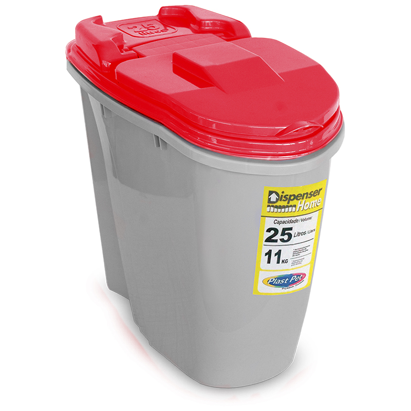 DISPENSER ORGANIZADOR PARA ALIMENTOS E RAÇÃO DE CÃES E GATOS HOME 25 LITROS VERMELHO PLAST PET