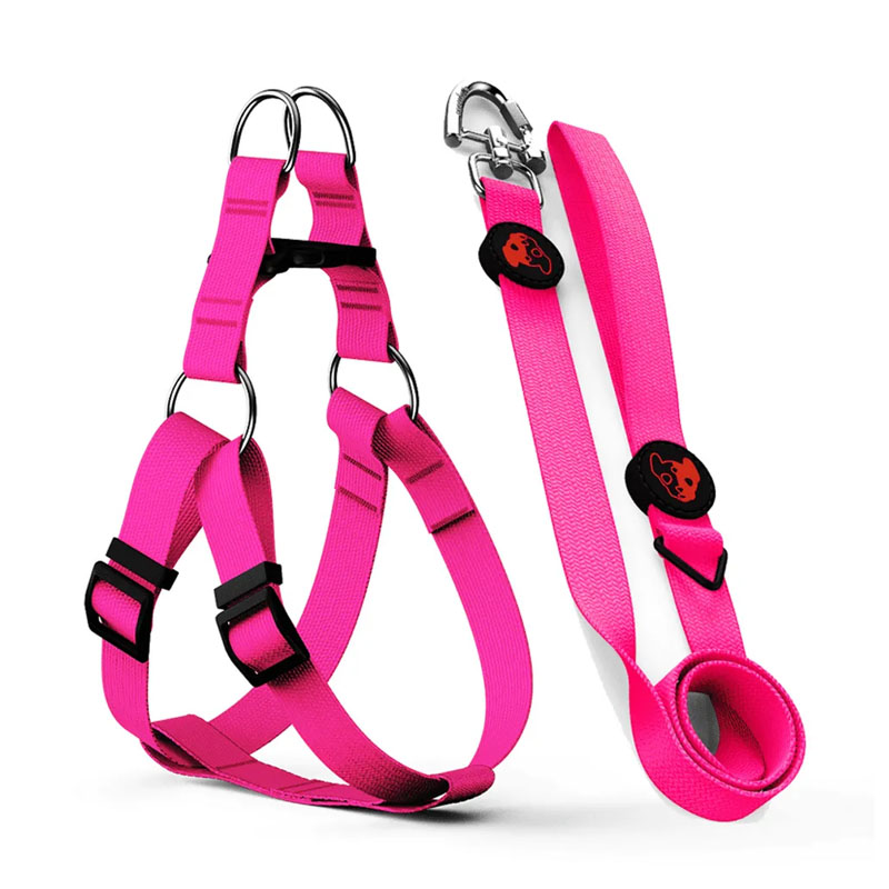 PEITORAL COM GUIA PARA CACHORROS ANYMOUS NEON ROSA - P