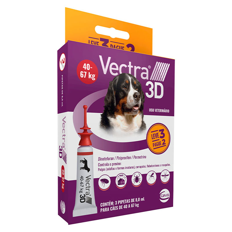 COMBO ANTIPULGAS VECTRA 3D PROMO PARA CÃES DE 40 A 67 KG 3 PIPETAS