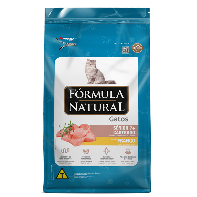 RAÇÃO SECA FÓRMULA NATURAL SUPER PREMIUM GATOS SÊNIOR CASTRADOS SABOR FRANGO 1KG