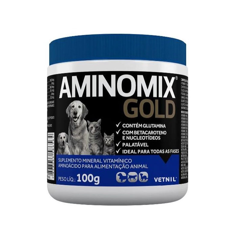 SUPLEMENTO MINERAL VITAMÍNICO AMINOMIX GOLD VETNIL PARA CÃES E GATOS - 100G