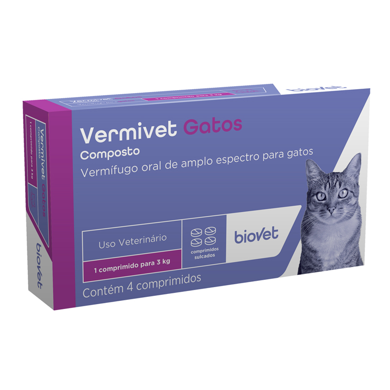 VERMÍFUGO VERMIVET COMPOSTO 300MG PARA GATOS COM 4 COMPRIMIDOS