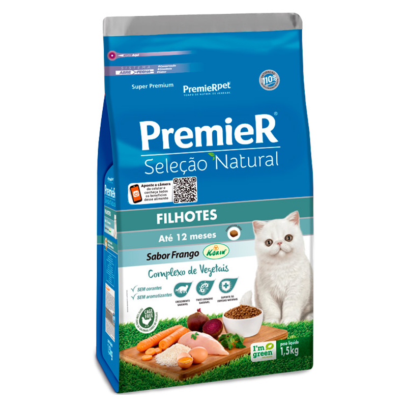 RAÇÃO SECA PREMIER SELEÇÃO NATURAL PARA GATOS FILHOTES ATÉ 12 MESES SABOR FRANGO 1,5 KG