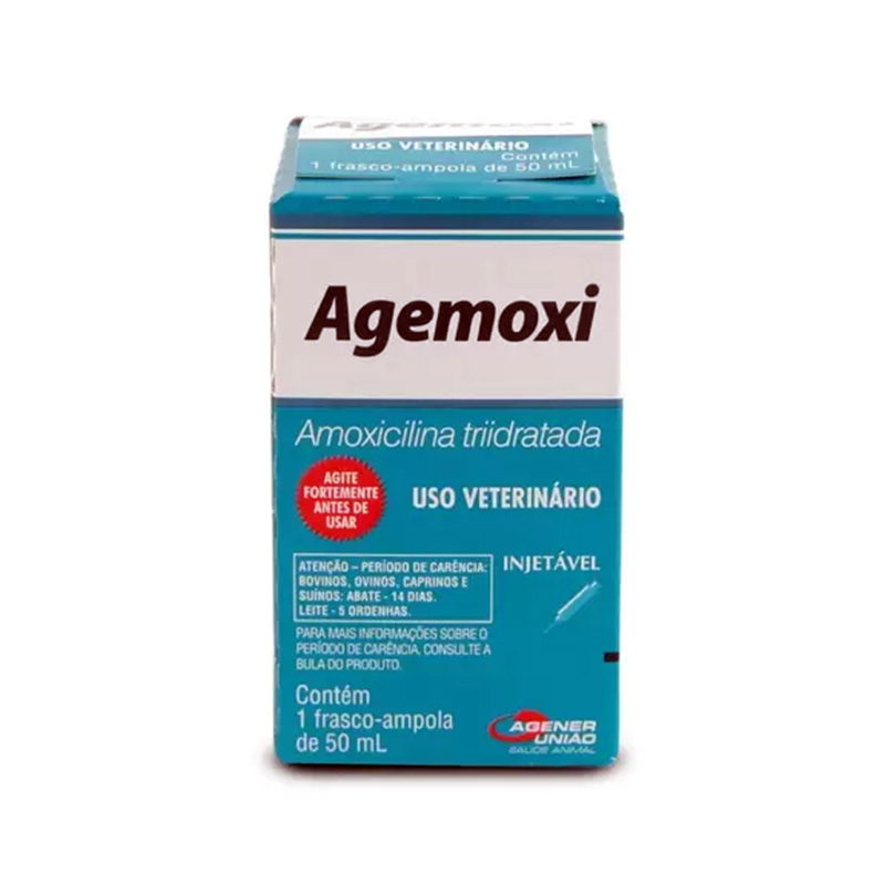 Agemoxi amoxilina triidatada LA Injetável para diversos animais Agener 50 ml