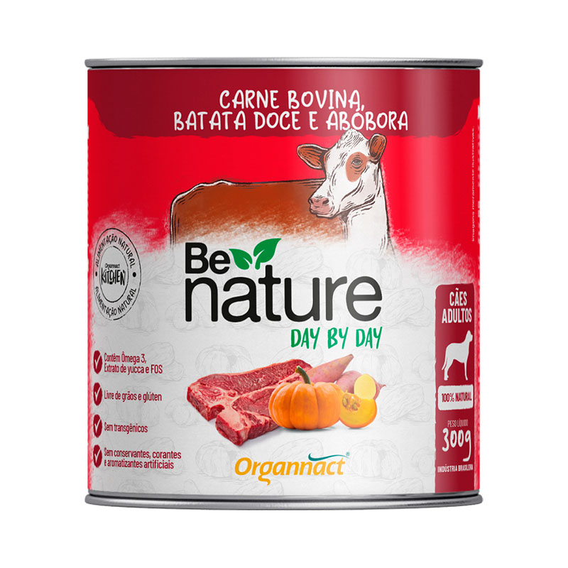 Alimento Natural Nature Day By Day para Cães Adultos Sabor Carne Bovina Batata Doce e Abóbora 300 gr