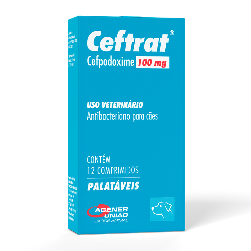 ANTIBIÓTICO CEFTRAT 100 MG AGENER UNIÃO PARA CÃES 12 COMPRIMIDOS PALATÁVEIS