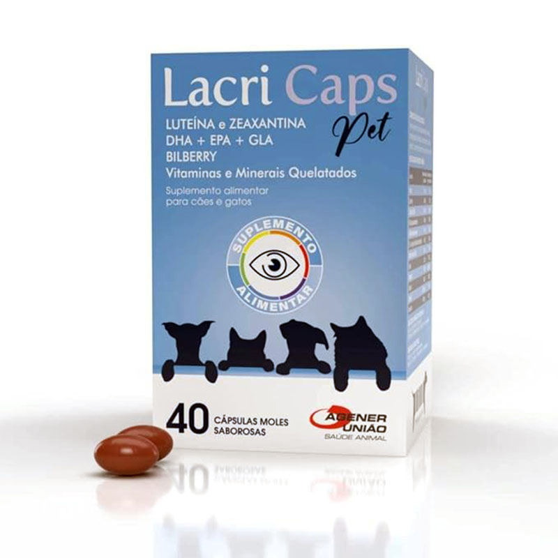 suplemento alimentar oftalmológico para cães e gatos LACRI CAPS PET agener 40 CáPsulas