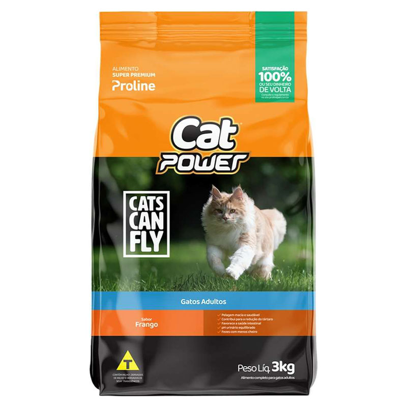 RAÇÃO SECA PARA GATOS ADULTOS CAT POWER CATS CAN FLY SABOR FRANGO 3 KG