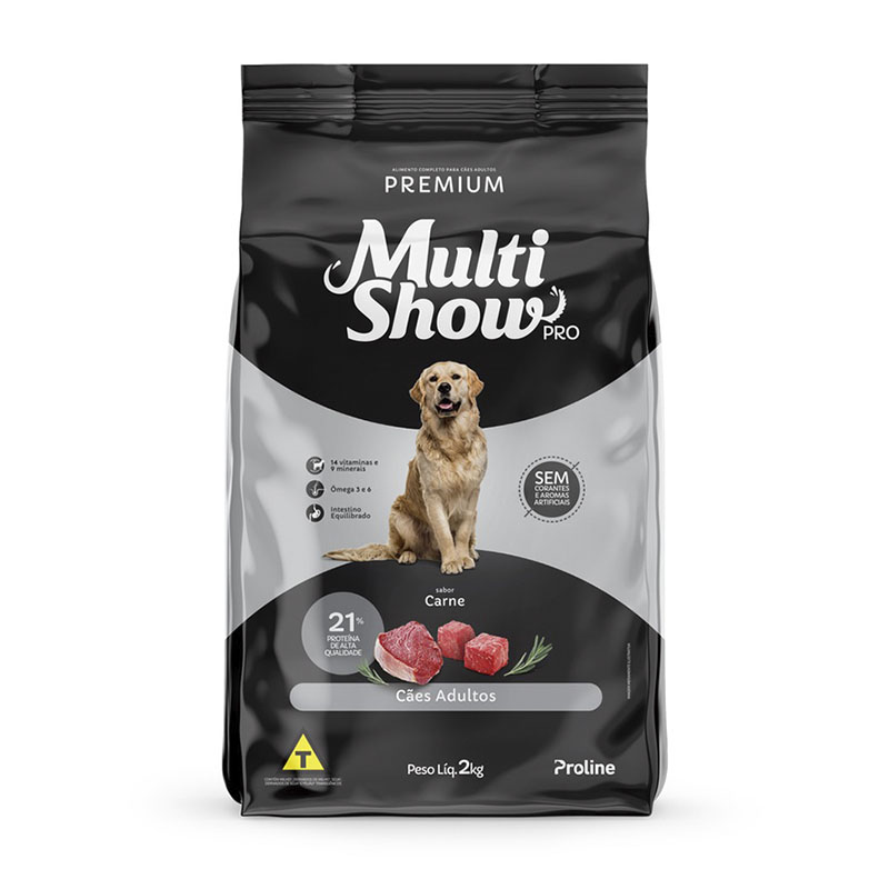 RAÇÃO PARA CÃES ADULTOS MULTISHOW PRO SABOR CARNE 2 KG